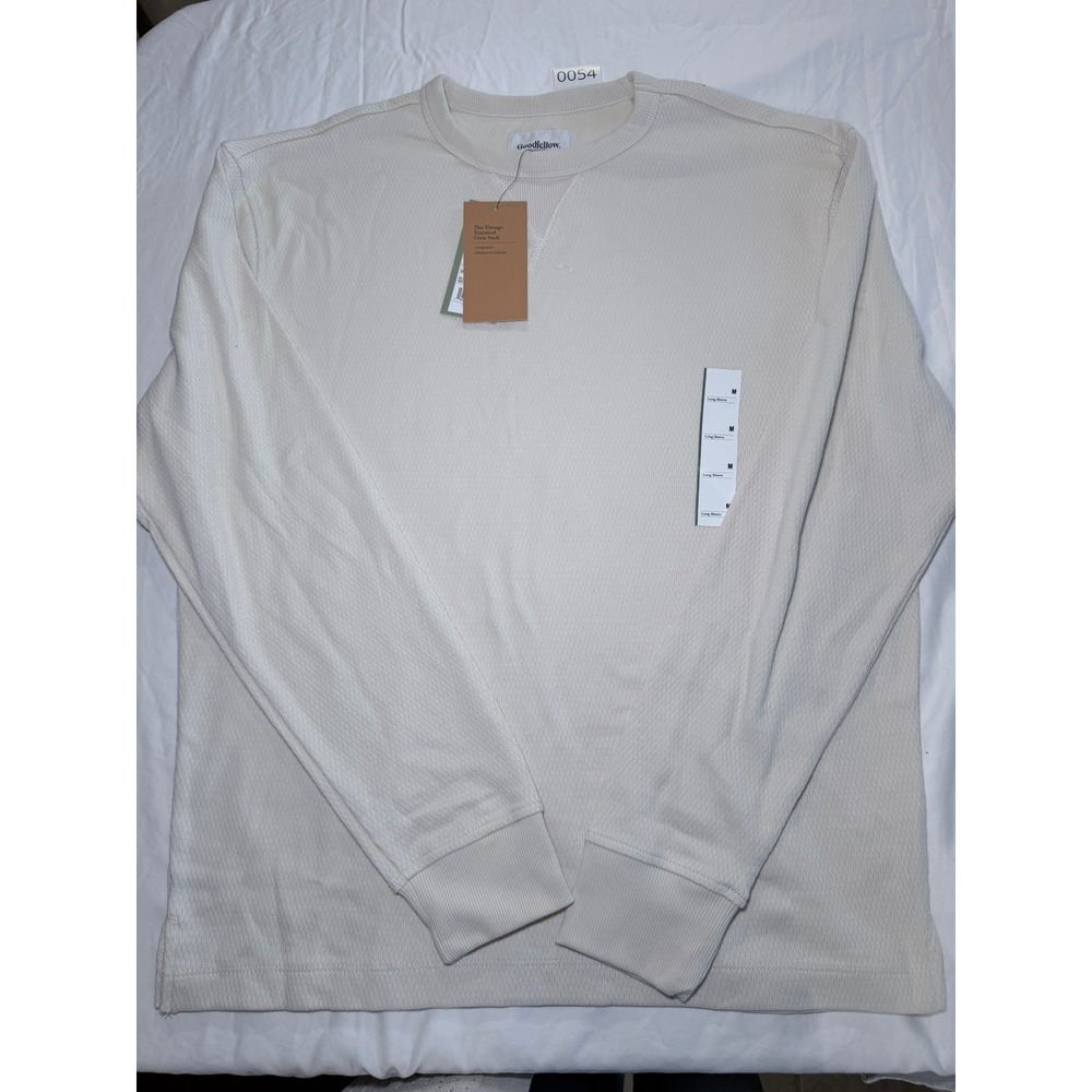 Goodfellow & Co Mens Vintage Textured Crew Neck Long Sleeve Shirt Off White M